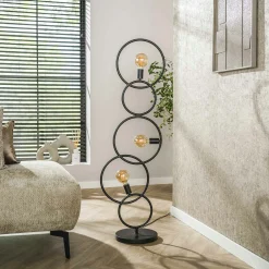 Lampadaire de salon noir – 5 anneaux design TRIBECA