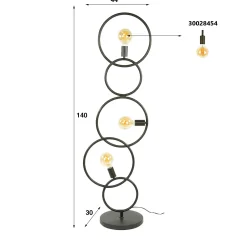 Lampadaire de salon noir – 5 anneaux design TRIBECA