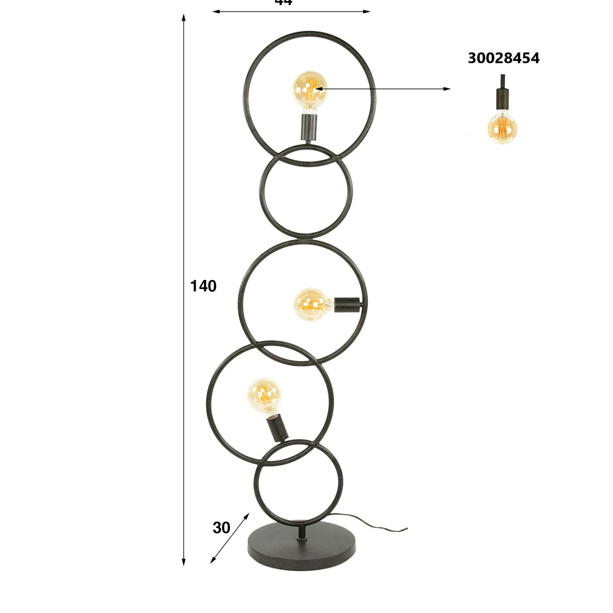 Lampadaire de salon noir – 5 anneaux design TRIBECA
