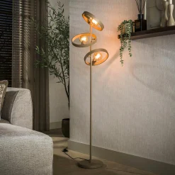 Lampadaire design beige mat 3 anneaux TRIBECA