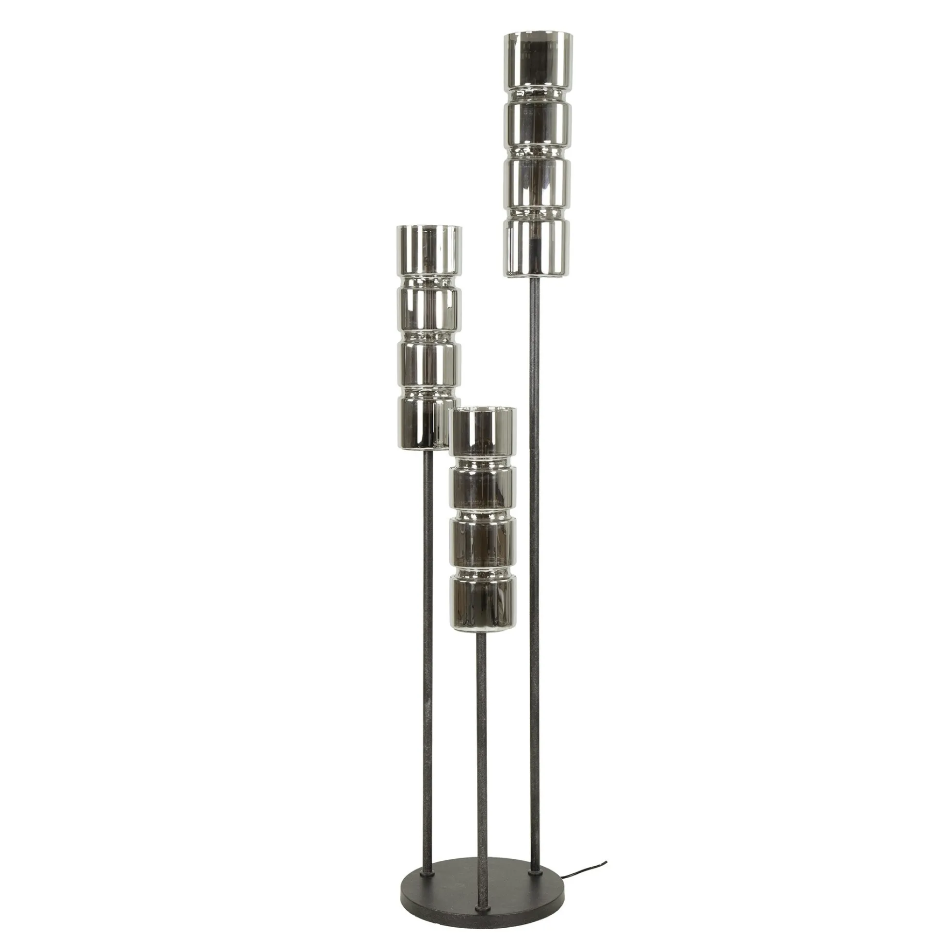 Lampadaire design en verre chromé, 3 abat-jour cylindriques RALF