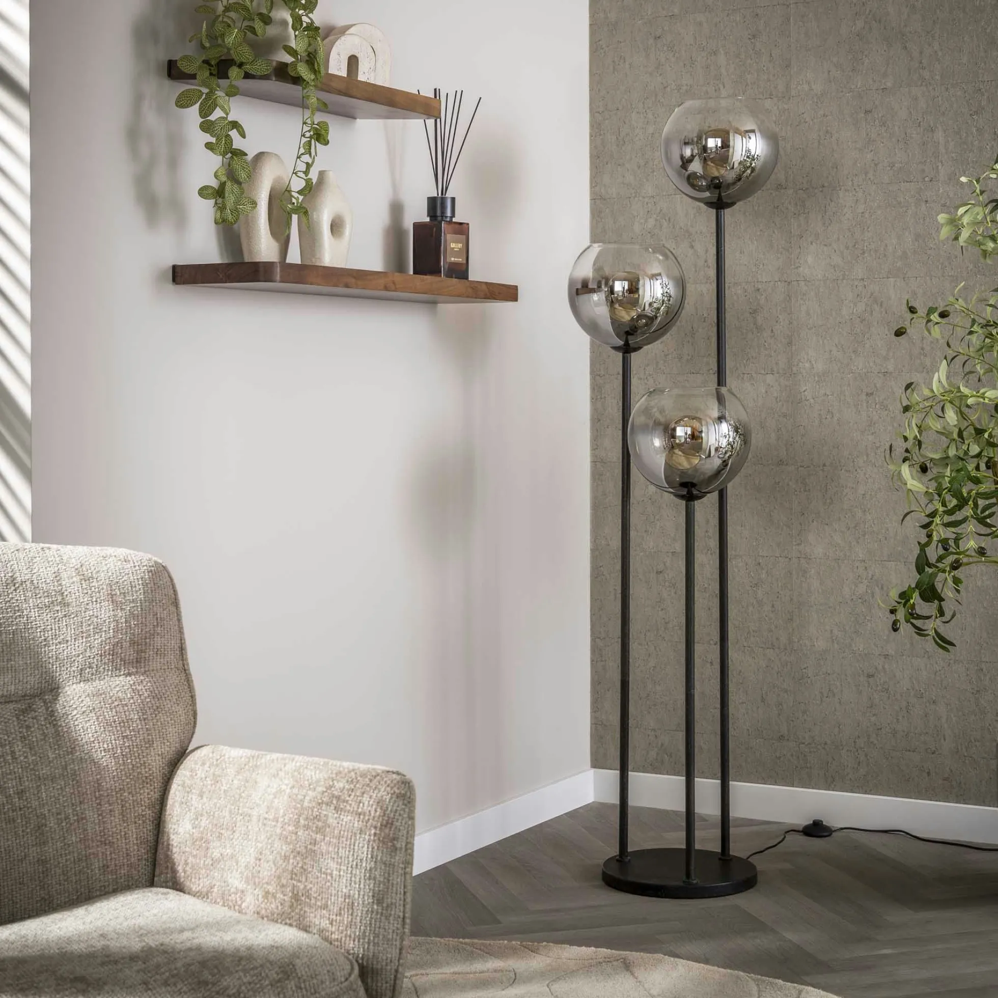 Lampadaire design en verre fumé 3 tiges RALF