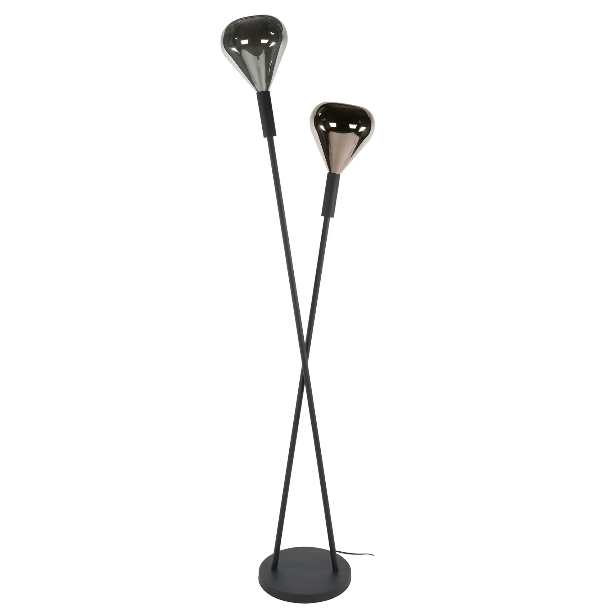 Lampadaire design tiges croisées, 2 abat-jour gouttes NIAGARA