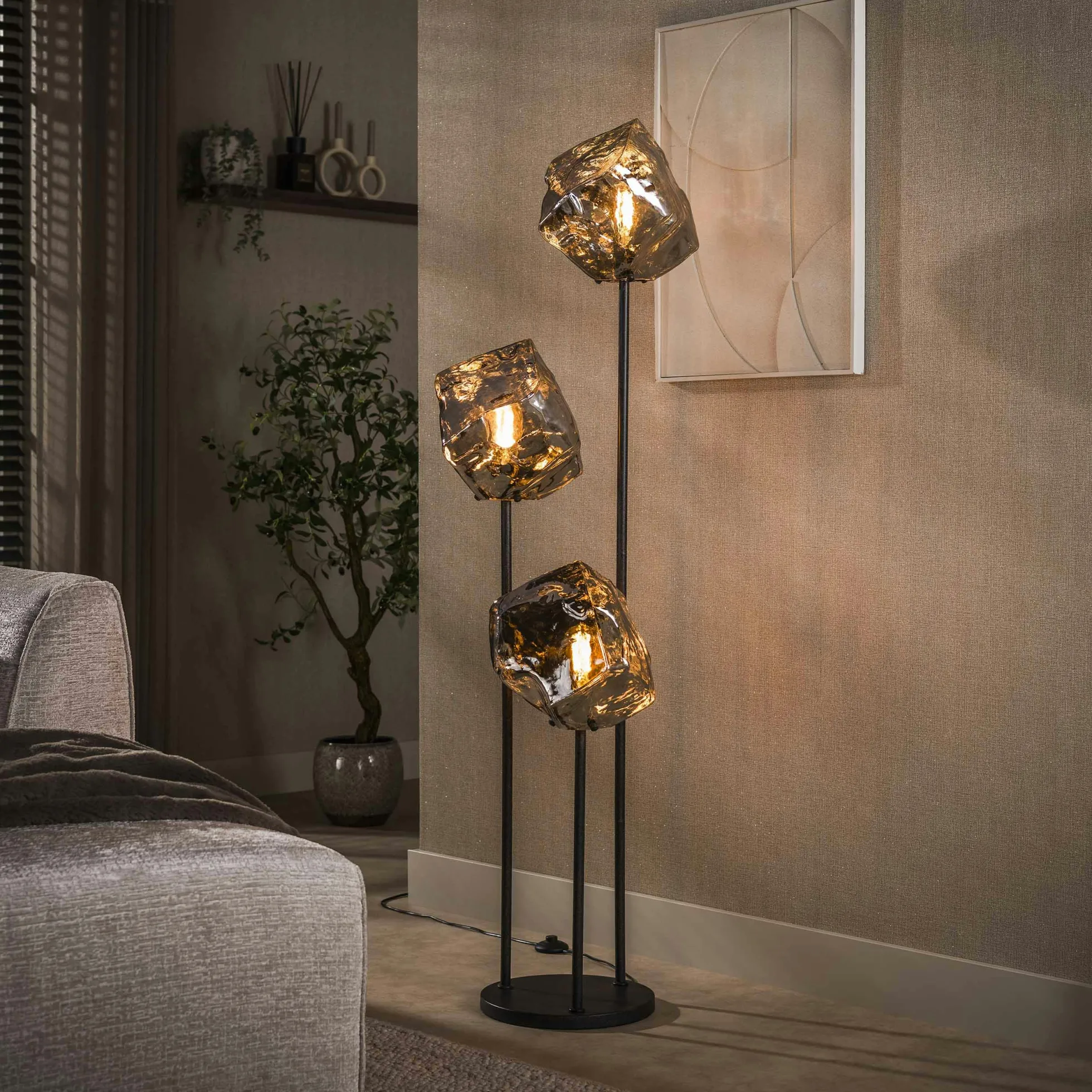 Lampadaire design verre chromé 3 blocs NIAGARA
