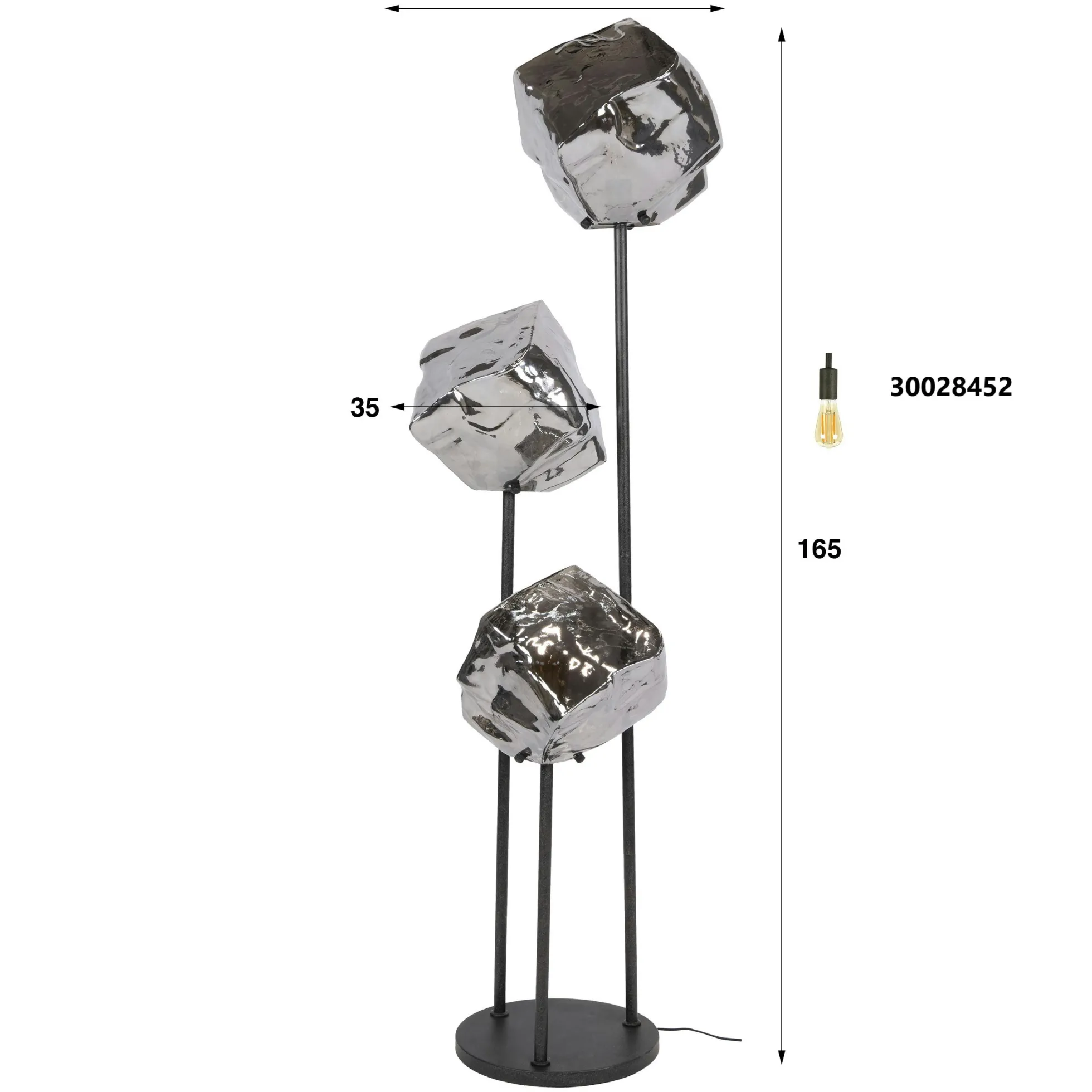 Lampadaire design verre chromé 3 blocs NIAGARA