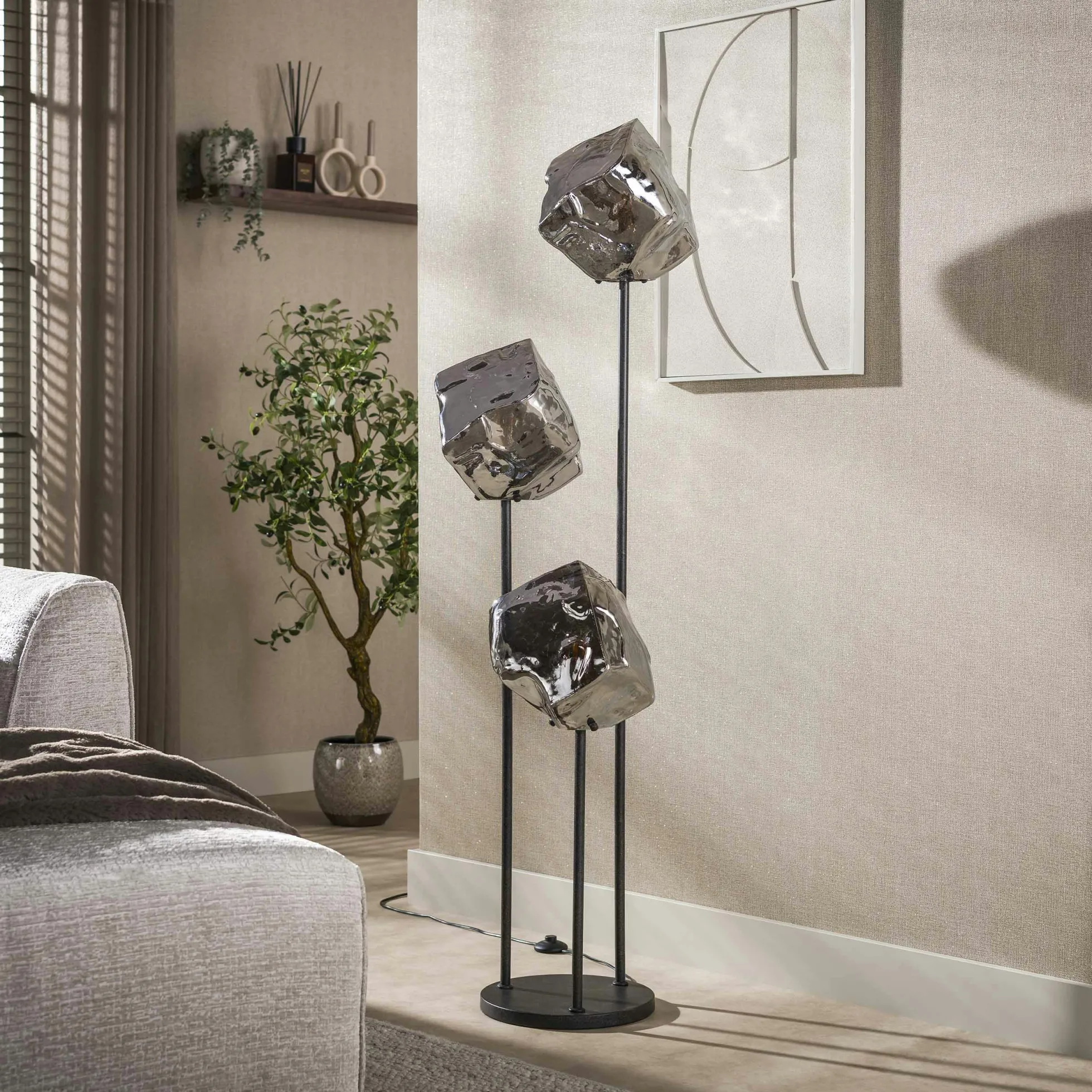 Lampadaire design verre chromé 3 blocs NIAGARA