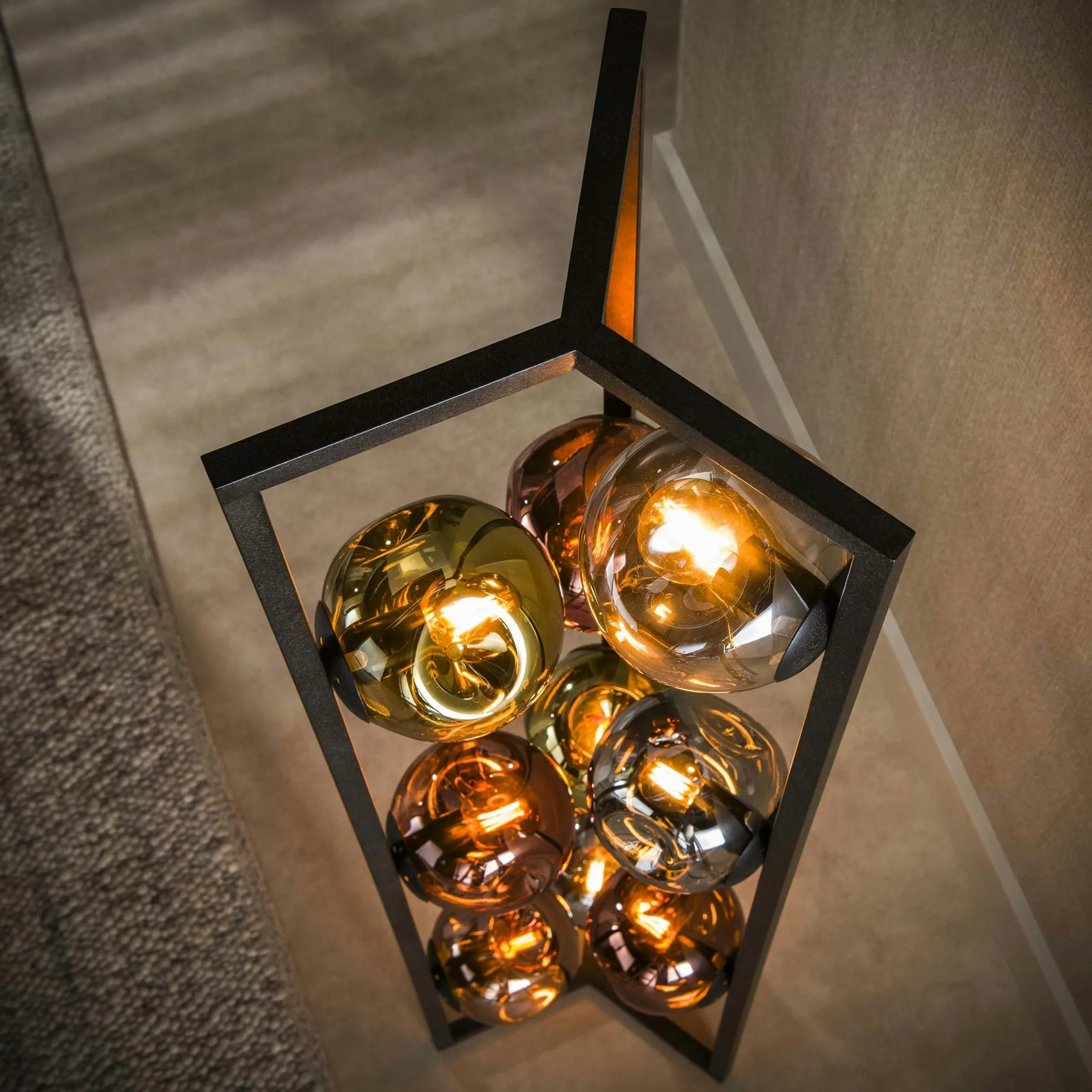 Lampadaire design verre métal 9 globes tricolores NIAGARA