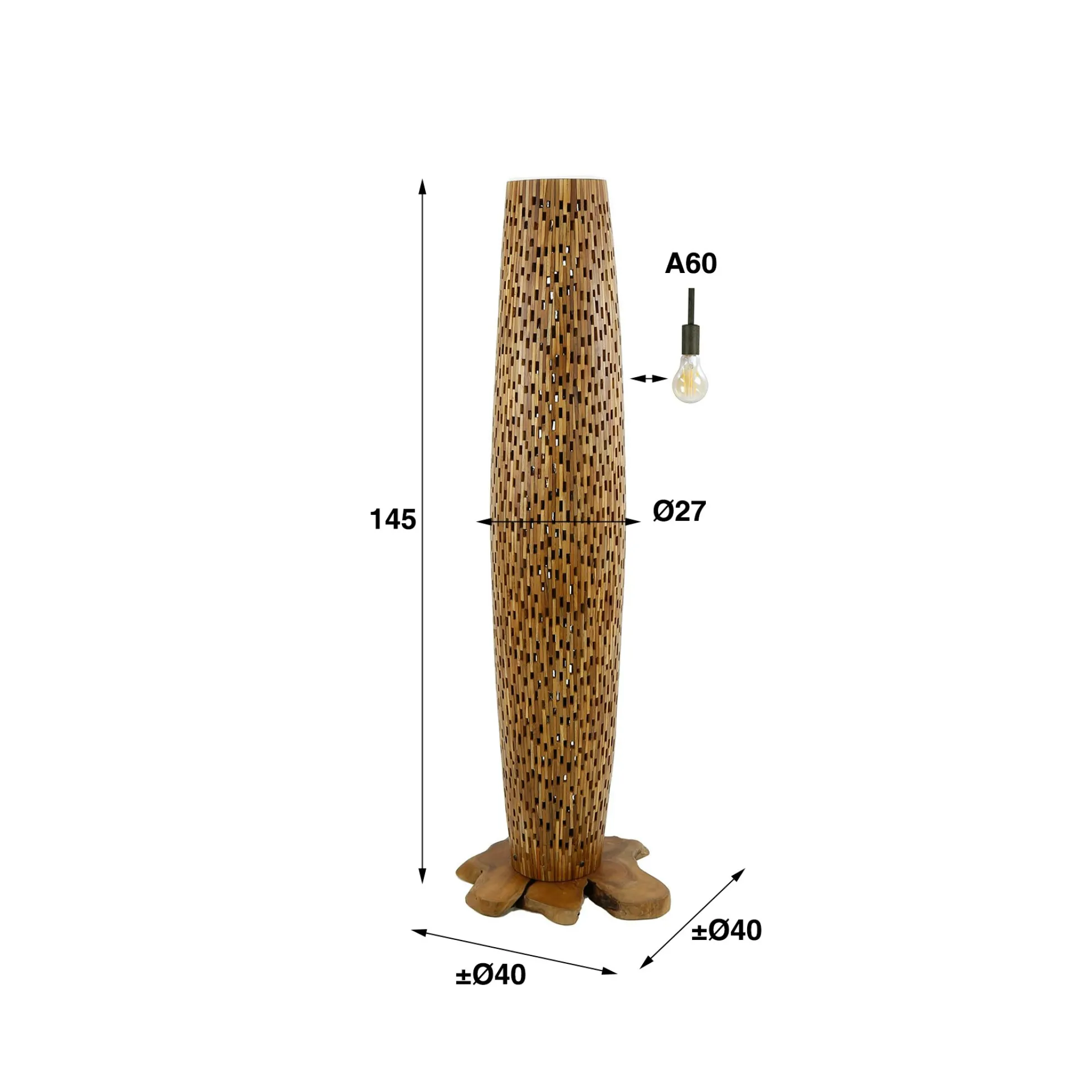 Lampadaire en bois de teck recyclé 145 cm JAVA