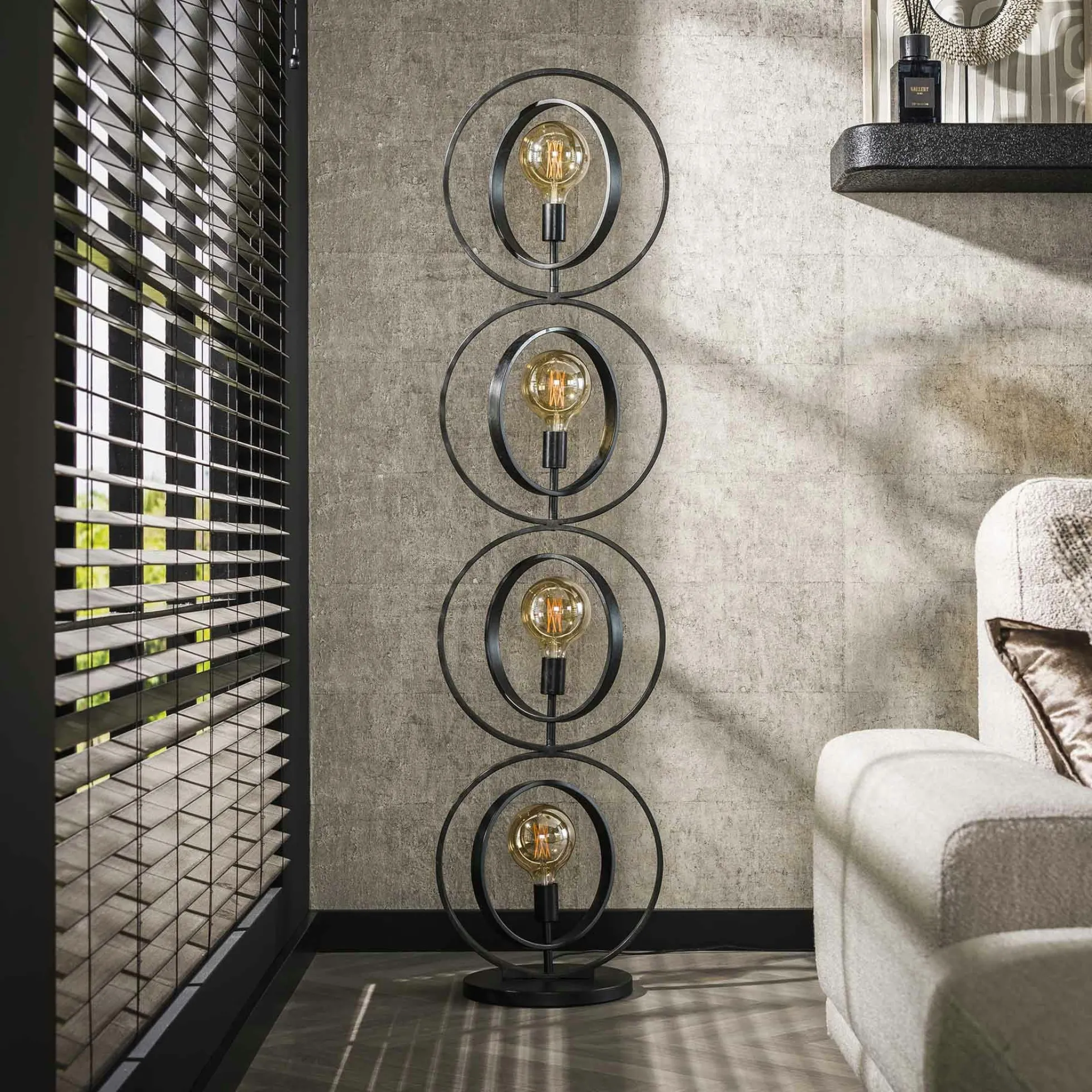 Lampadaire industriel anneaux doubles 4 lampes TRIBECA