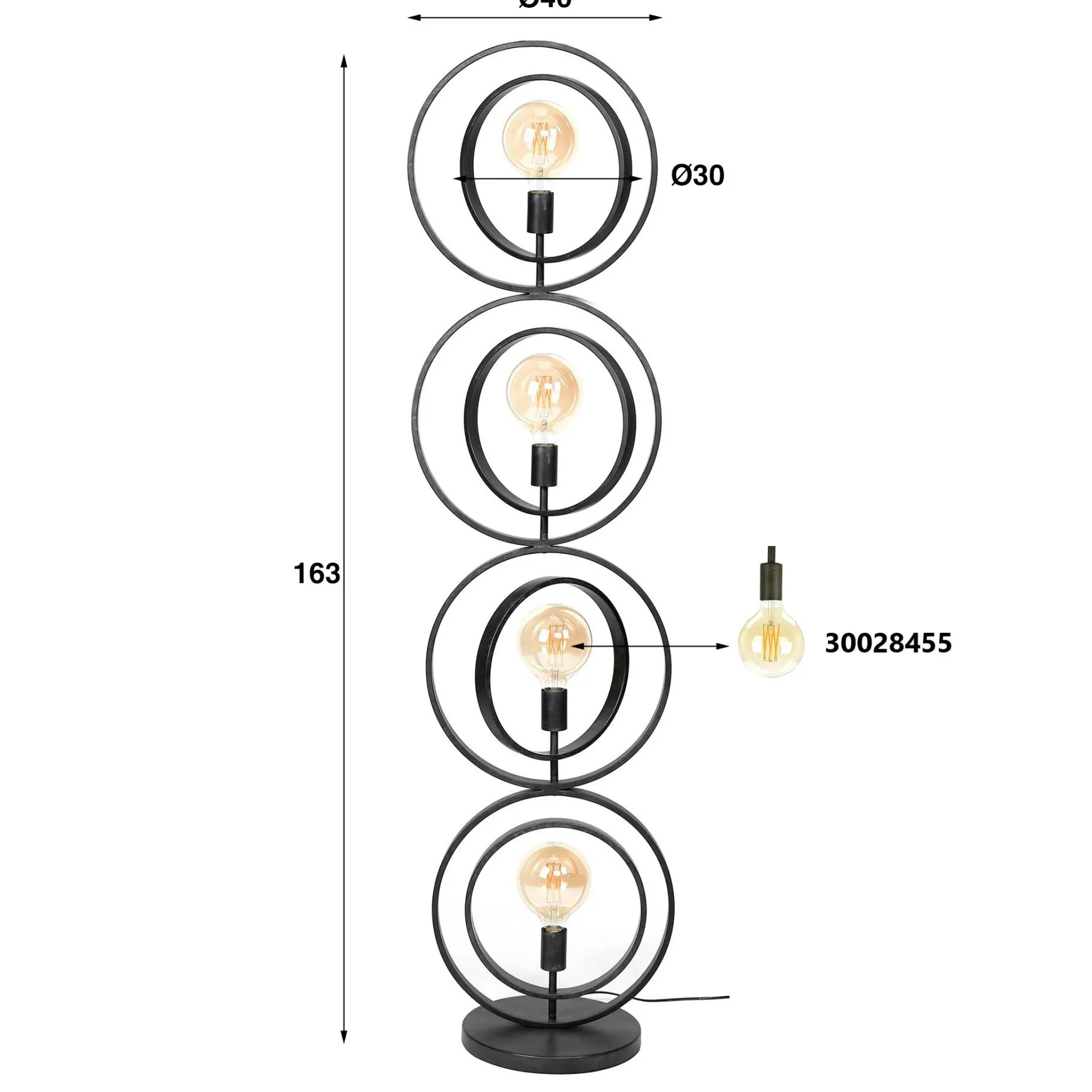 Lampadaire industriel anneaux doubles 4 lampes TRIBECA