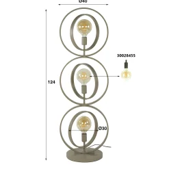 Lampadaire moderne beige mat, 3 anneaux pivotants TRIBECA