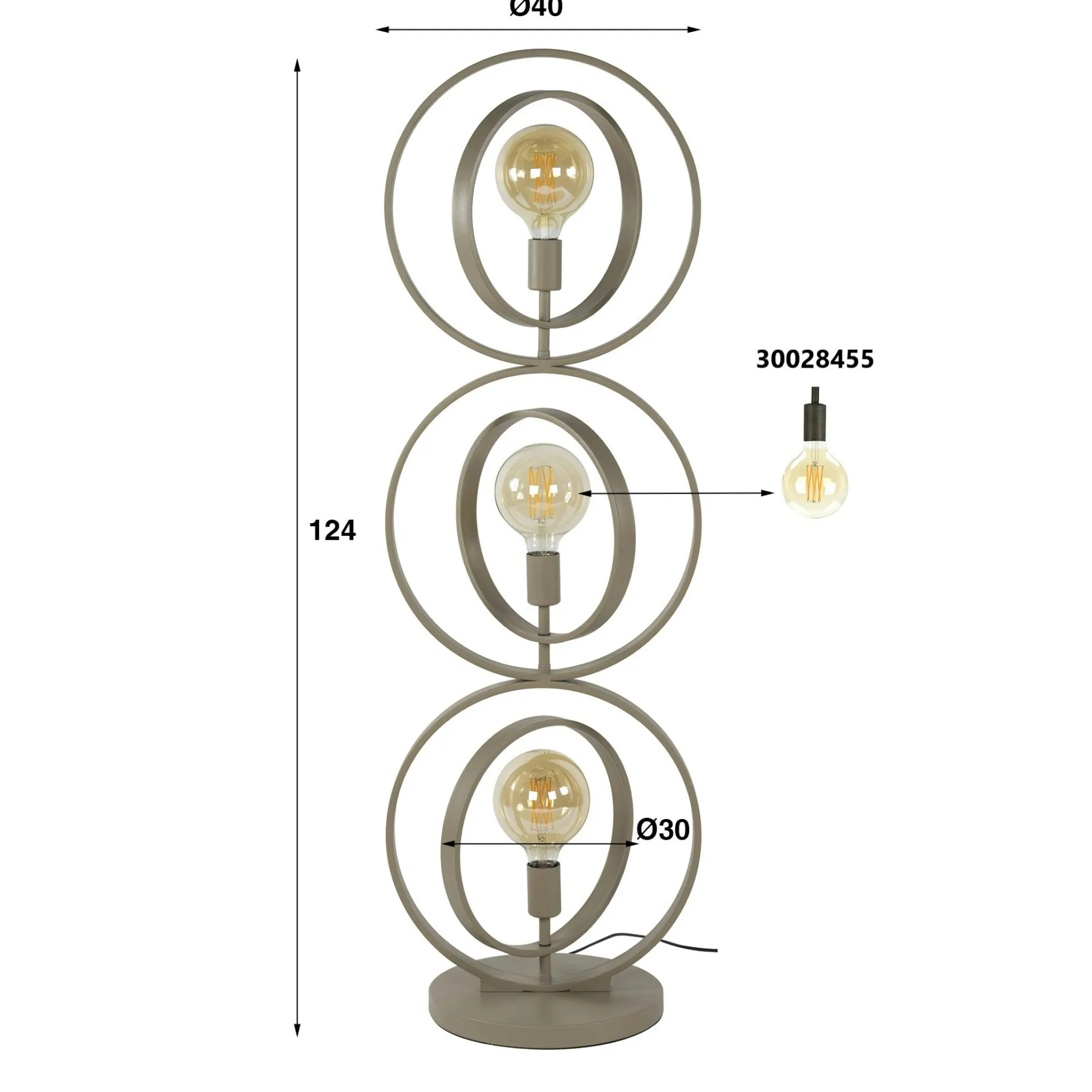 Lampadaire moderne beige mat, 3 anneaux pivotants TRIBECA