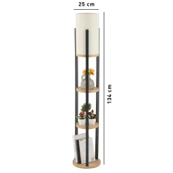 Lampadaire moderne décoratif avec étagères effet bois clair KILIS