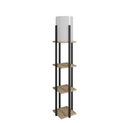 Lampadaire moderne décoratif avec étagères carrées effet bois KILIS