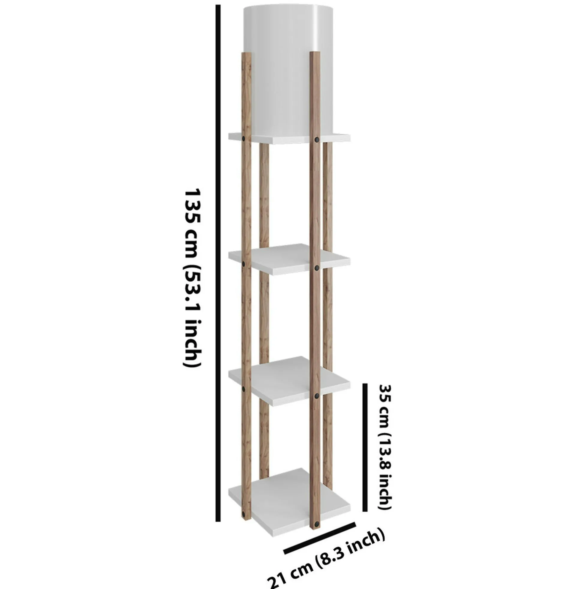 Lampadaire moderne décoratif avec étagères effet bois KILIS