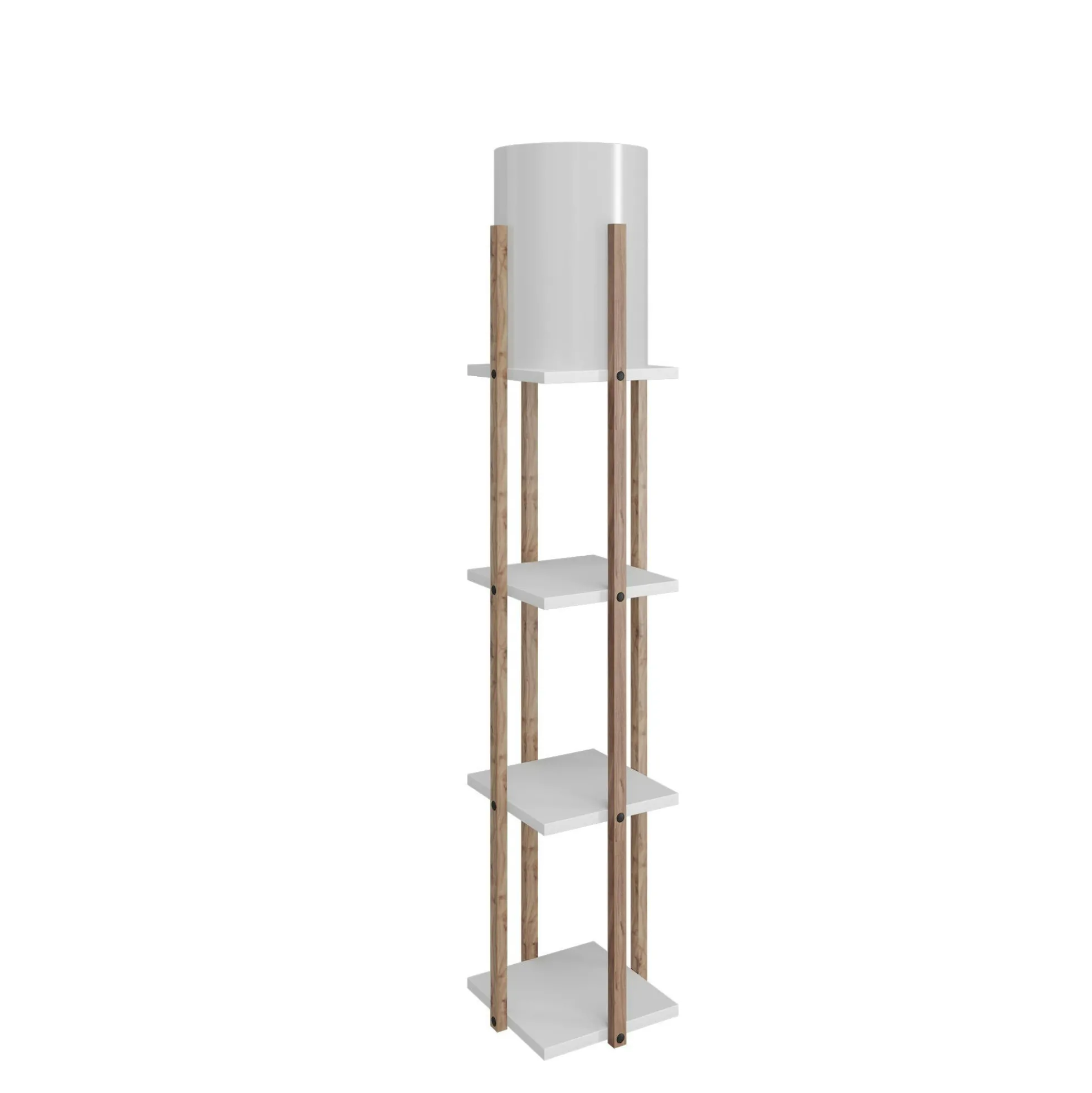 Lampadaire moderne décoratif avec étagères effet bois KILIS