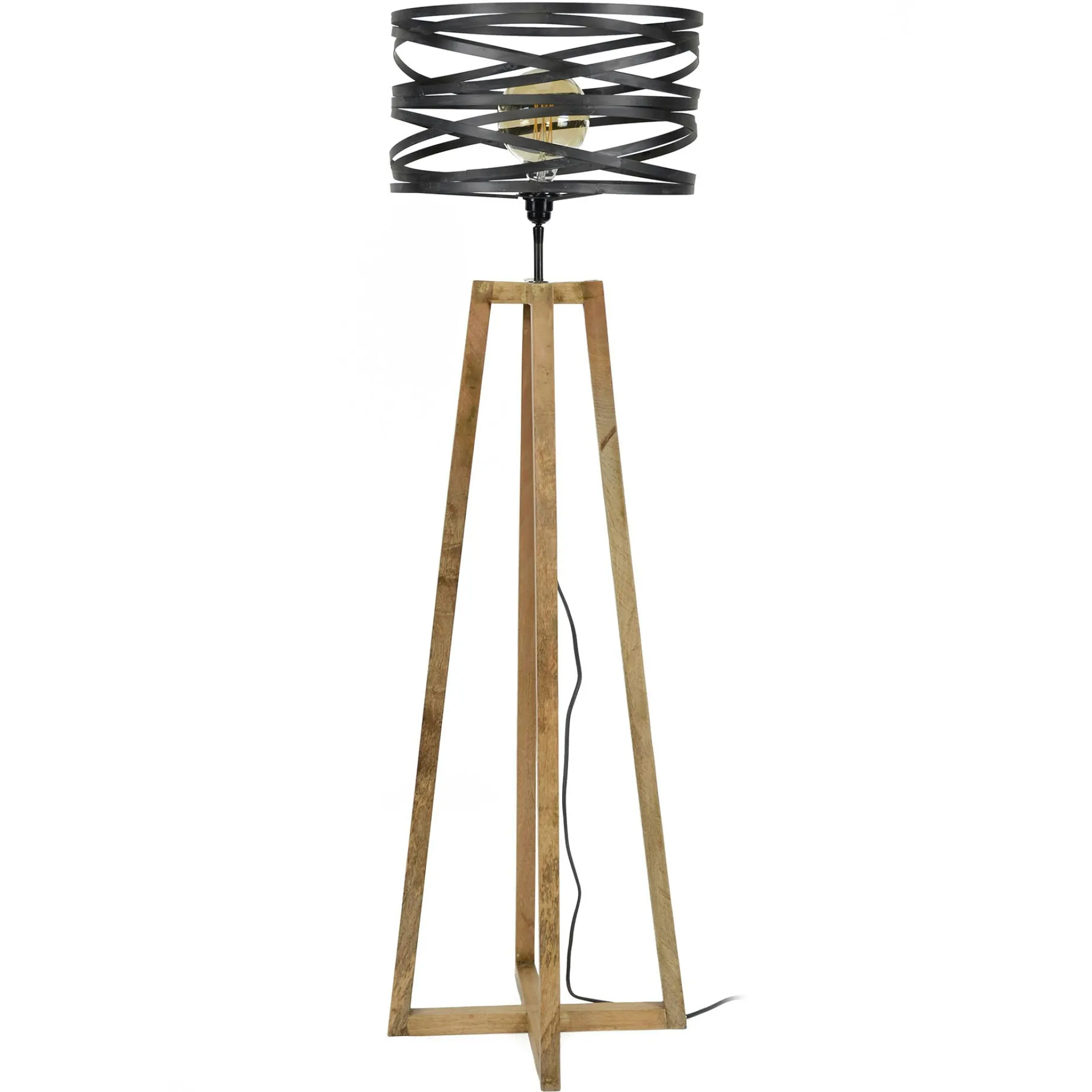 Lampadaire moderne effet ruban pieds bois naturel RALF
