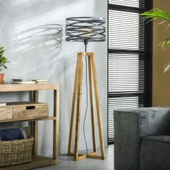 Lampadaire moderne effet ruban pieds bois naturel RALF