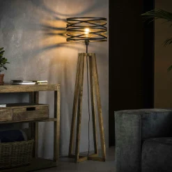 Lampadaire moderne effet ruban pieds bois naturel RALF