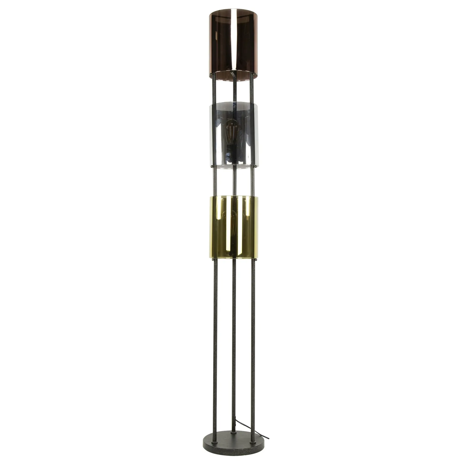Lampadaire moderne tricolore, 3 abat-jour en verre NIAGARA