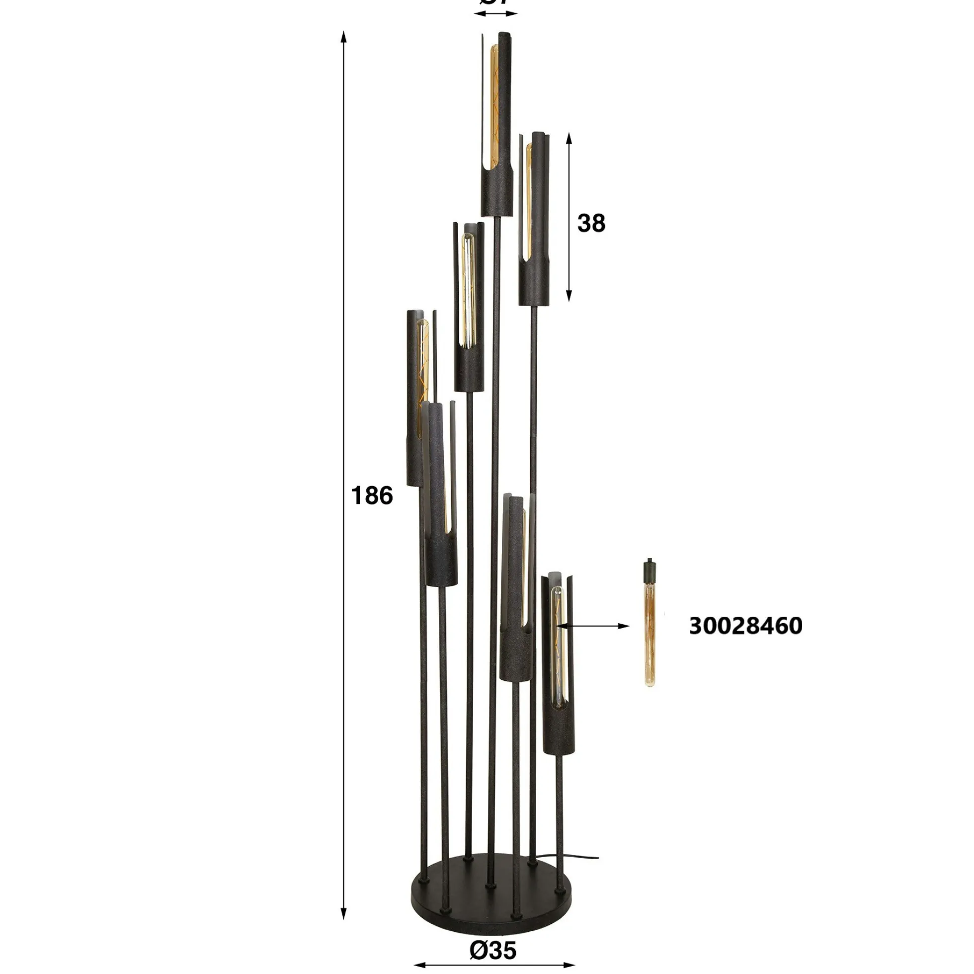 Lampadaire noir avec 7 abat-jour forme tube RALF