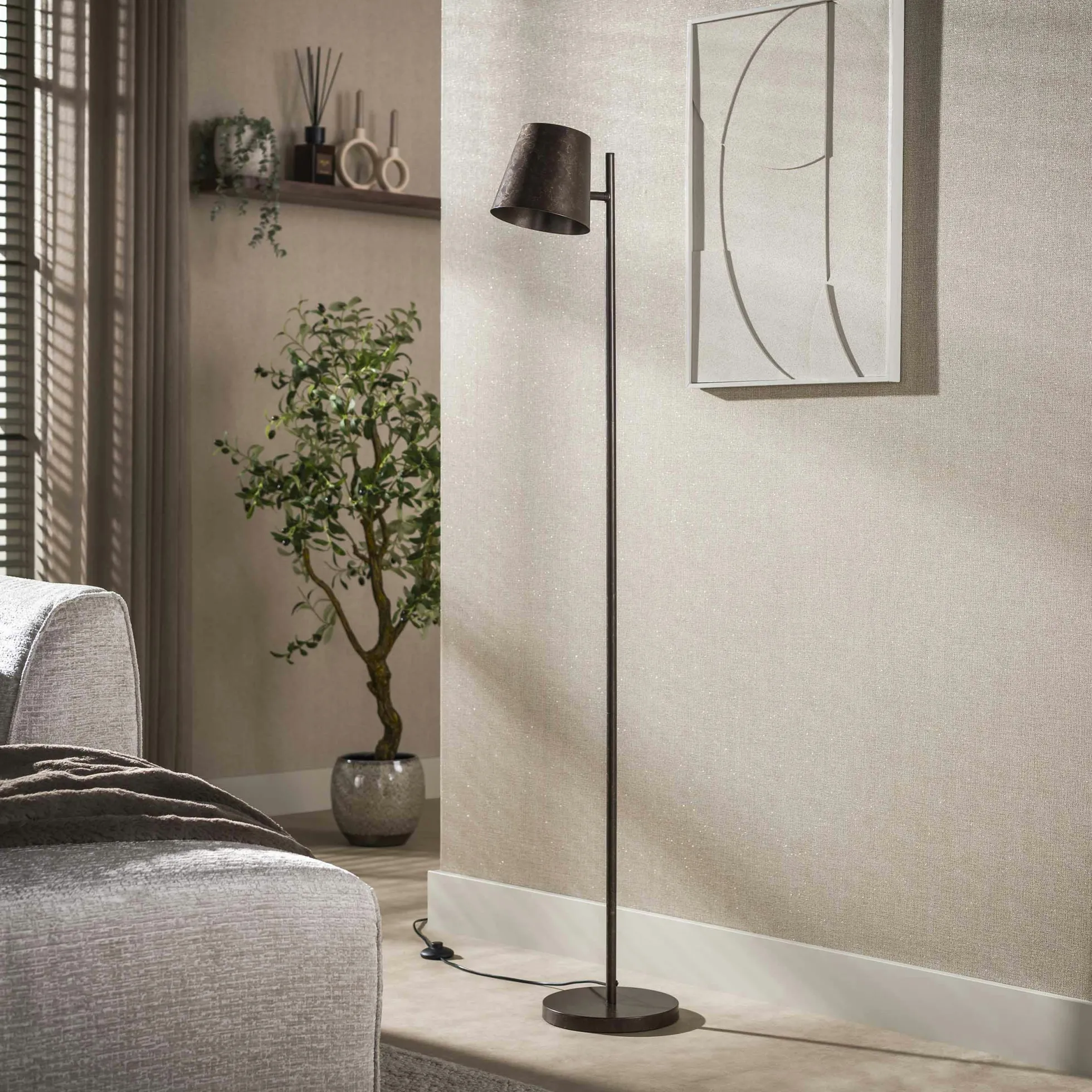 Lampadaire réglable métal brun 1 abat-jour NIAGARA