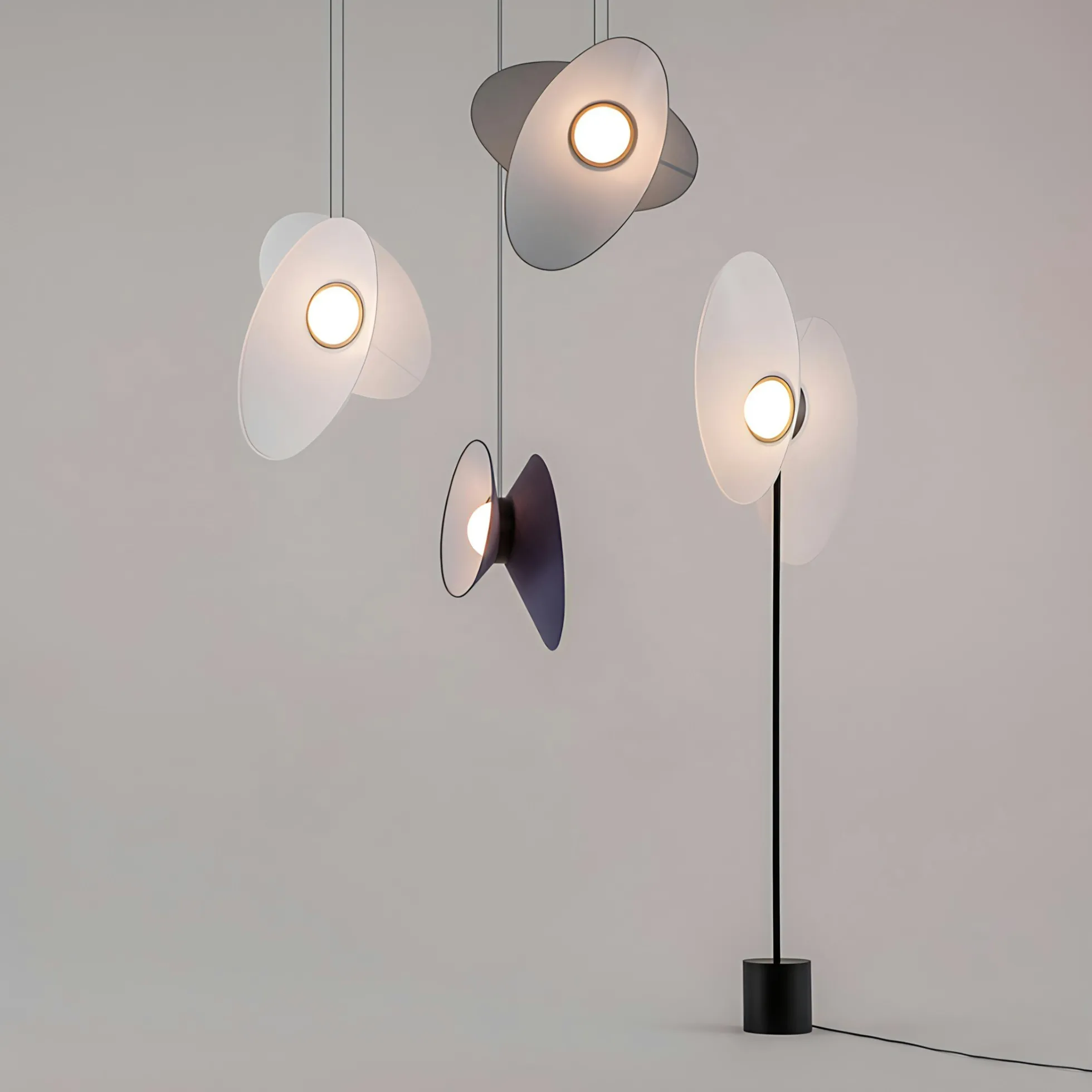 Lampadaire salon design – abat-jour blancs orientables JUNO