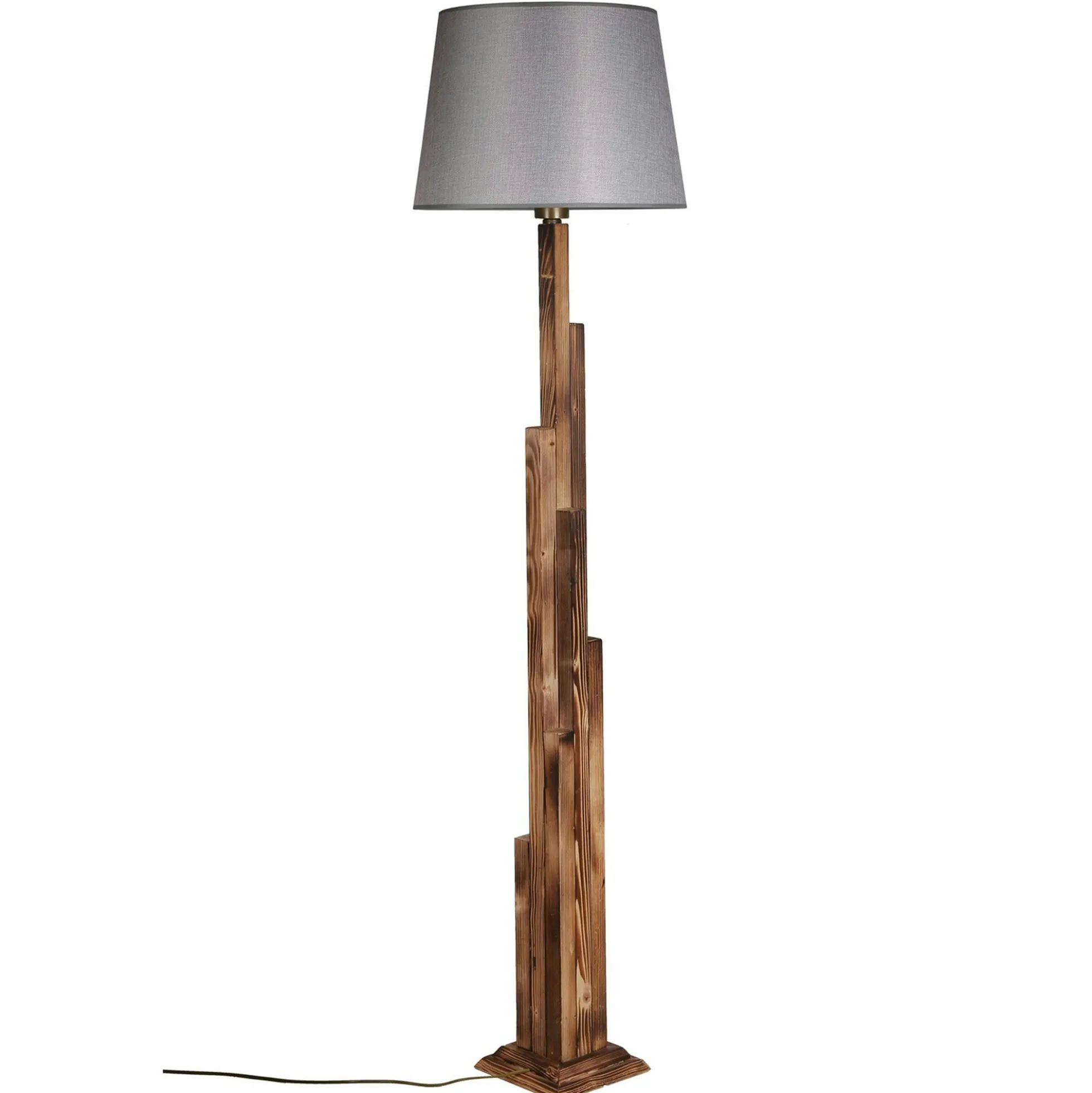Lampadaire salon en bois sculpté abat-jour gris ANZIO