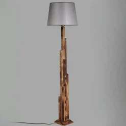 Lampadaire salon en bois sculpté abat-jour gris ANZIO