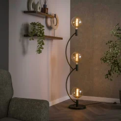 Lampadaire salon en métal courbe finition bronze 3 lampes RALF