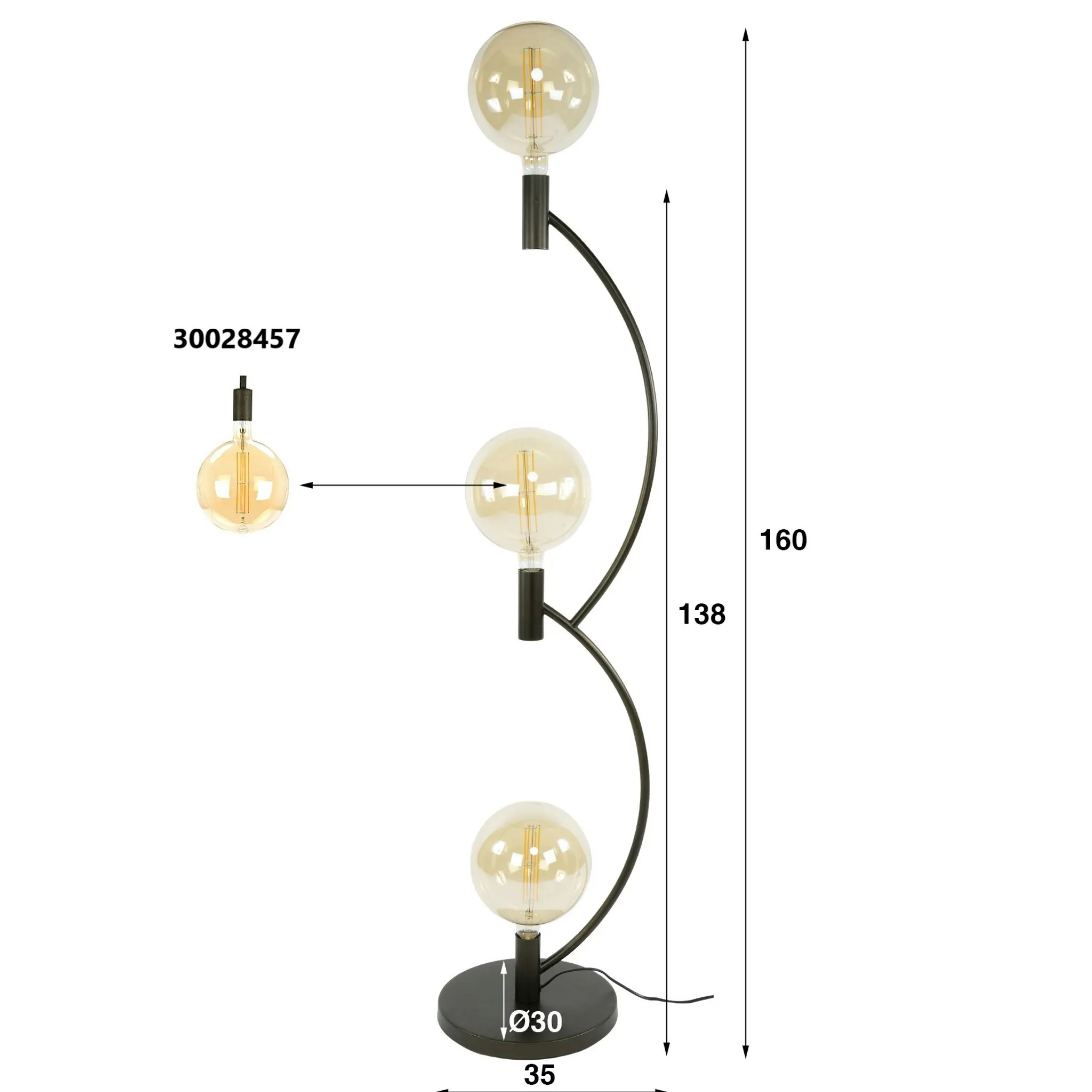 Lampadaire salon en métal courbe finition bronze 3 lampes RALF