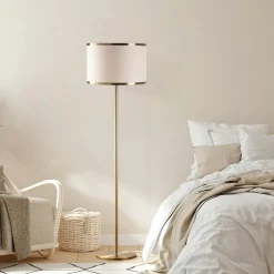 Lampadaire salon moderne, abat-jour tissu écru ZURICH