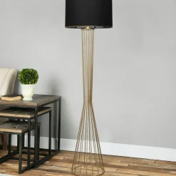Lampadaire salon moderne doré abat-jour noir SINOP