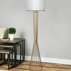 Lampadaire salon moderne doré avec abat-jour blanc SINOP