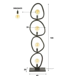 Lampadaire salon noir – forme galet, 4 ampoules TRIBECA