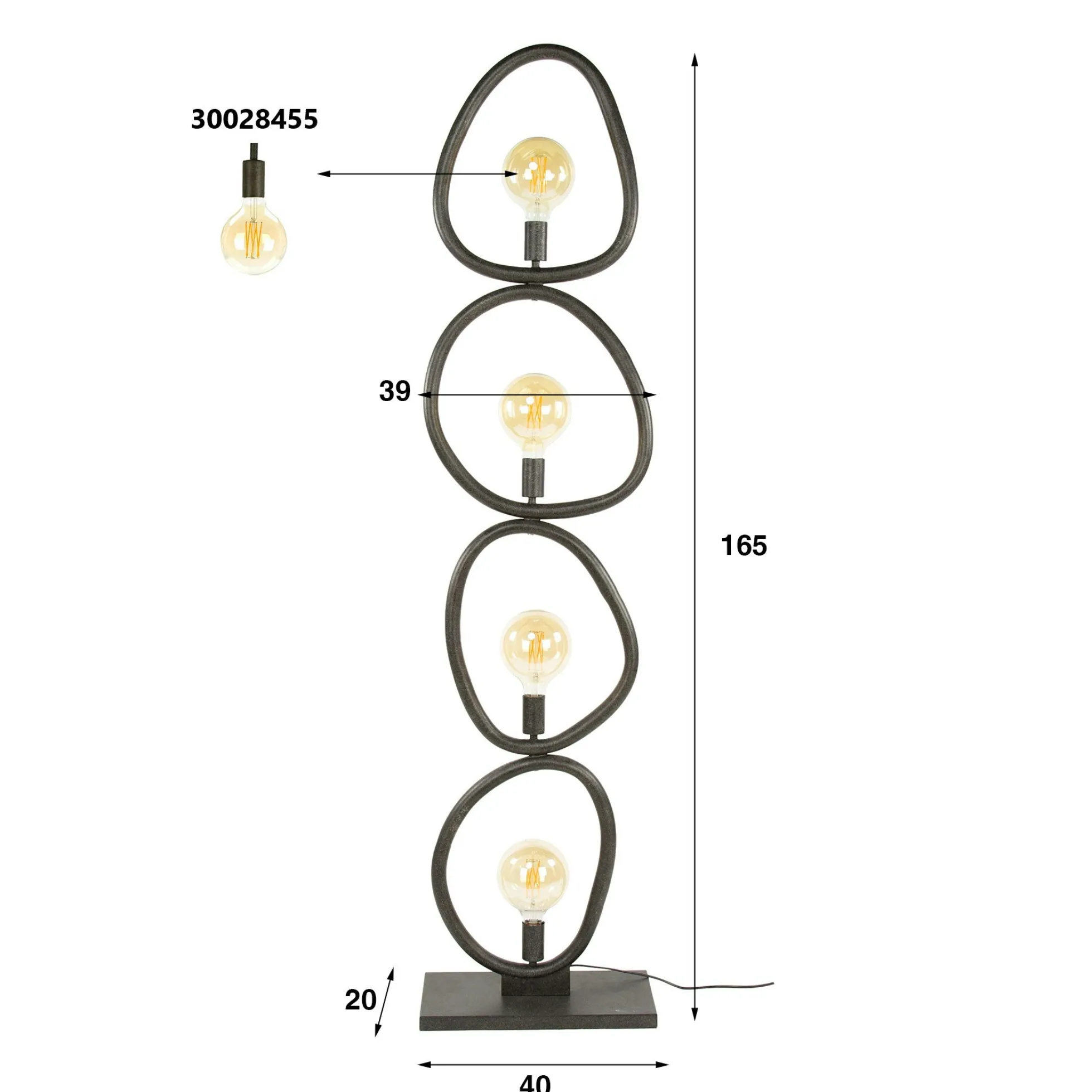 Lampadaire salon noir – forme galet, 4 ampoules TRIBECA