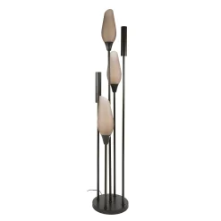 Lampadaire salon verre dépoli brun et métal bronze 5 lampes NIAGARA