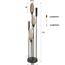 Lampadaire salon verre dépoli brun et métal bronze 5 lampes NIAGARA