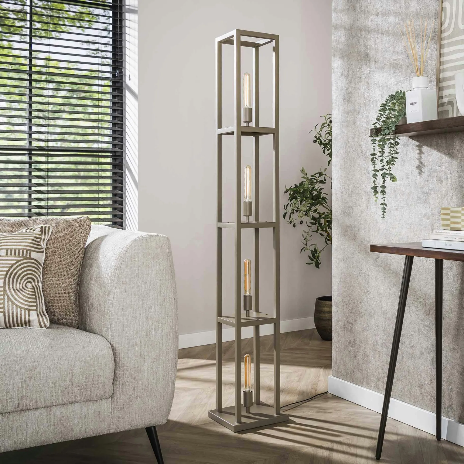 Lampadaire tour beige style moderne, 4 ampoules TRIBECA