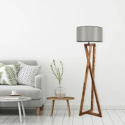Lampadaire trépied croisé abat-jour gris 150 cm KILIS