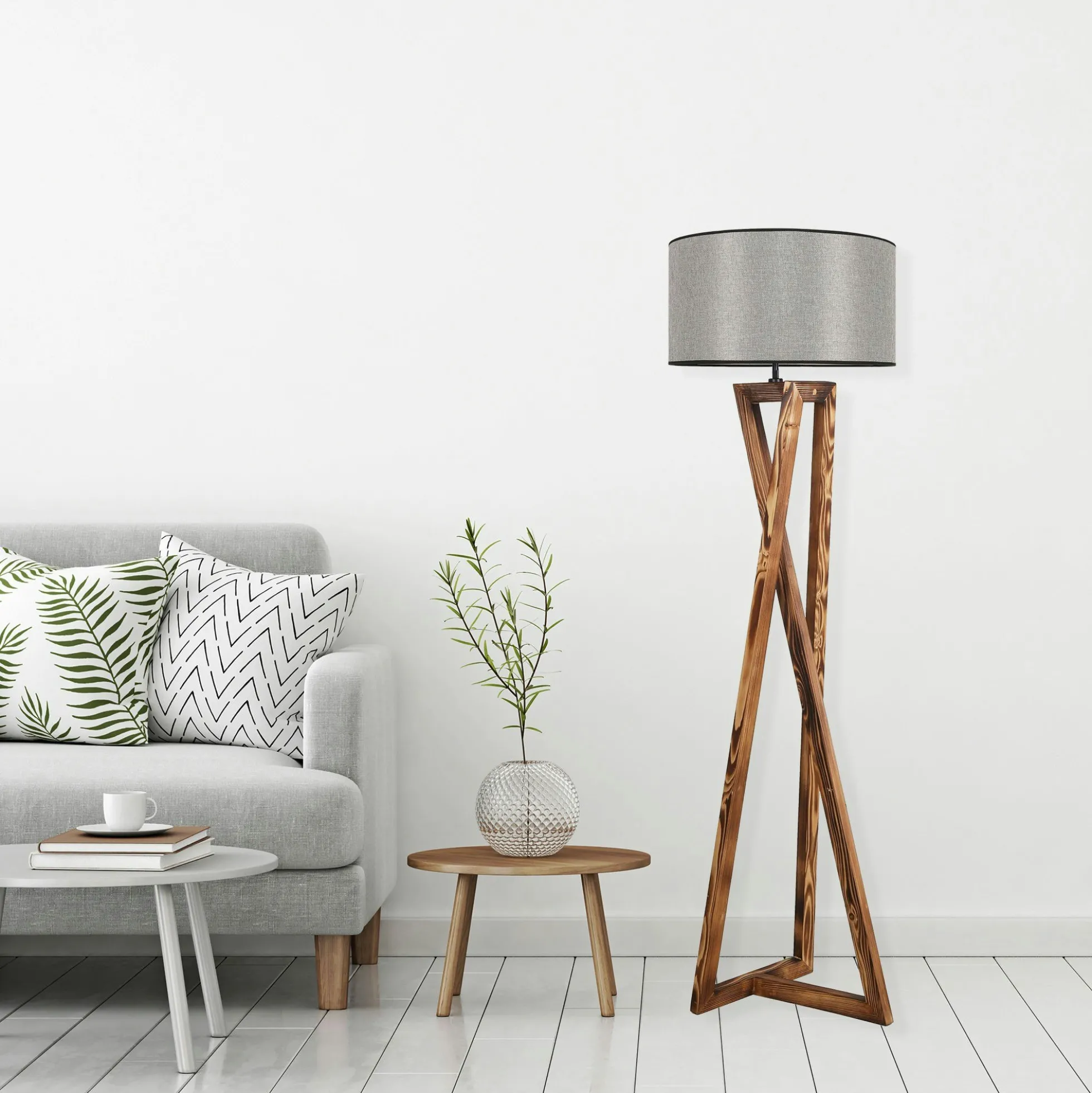 Lampadaire trépied croisé abat-jour gris 150 cm KILIS