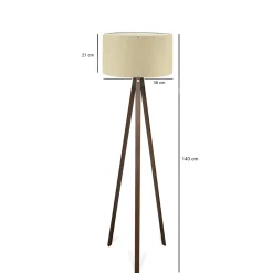 Lampadaire trépied effet bois brun, abat-jour beige KILIS