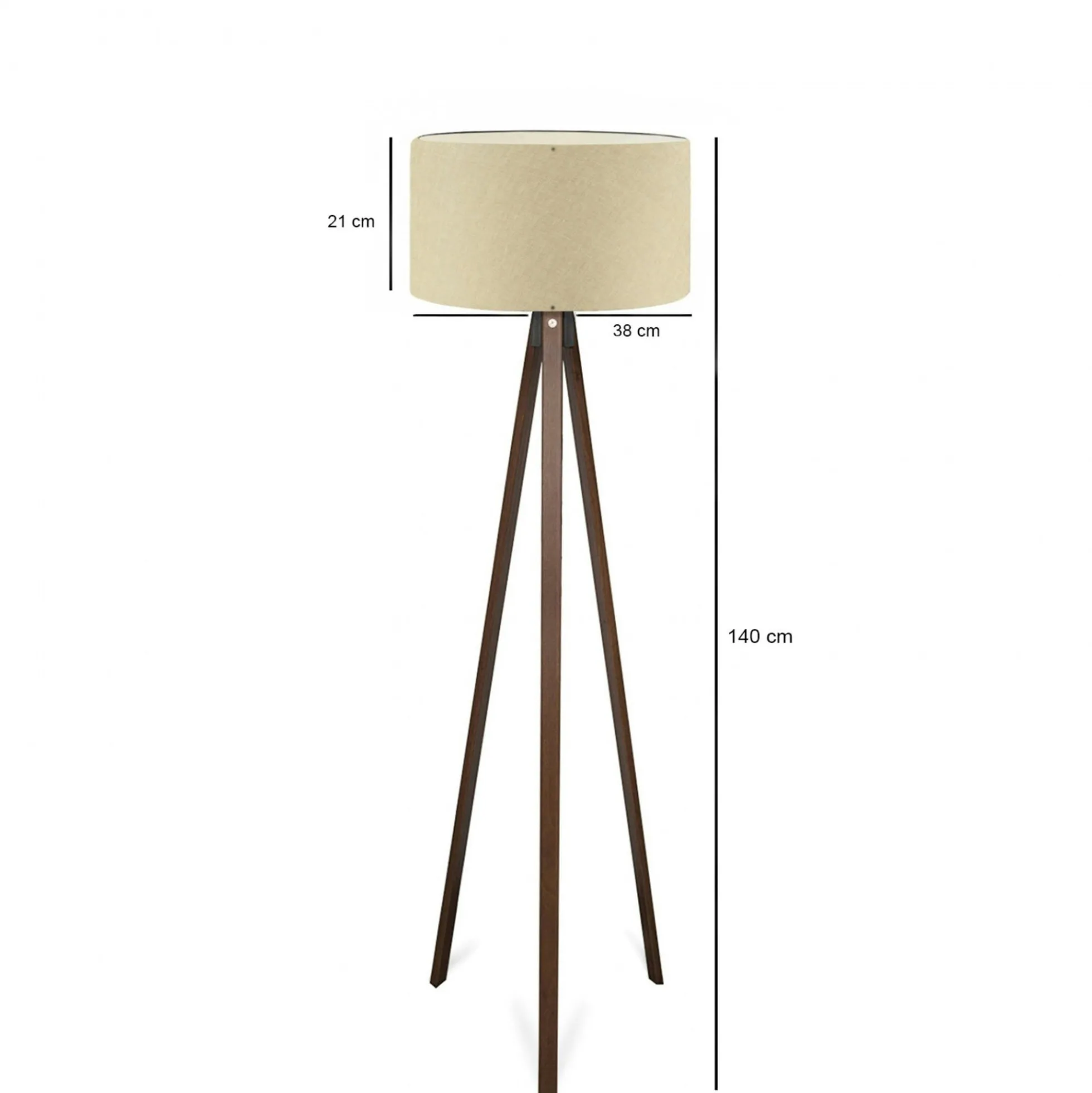 Lampadaire trépied effet bois brun, abat-jour beige KILIS