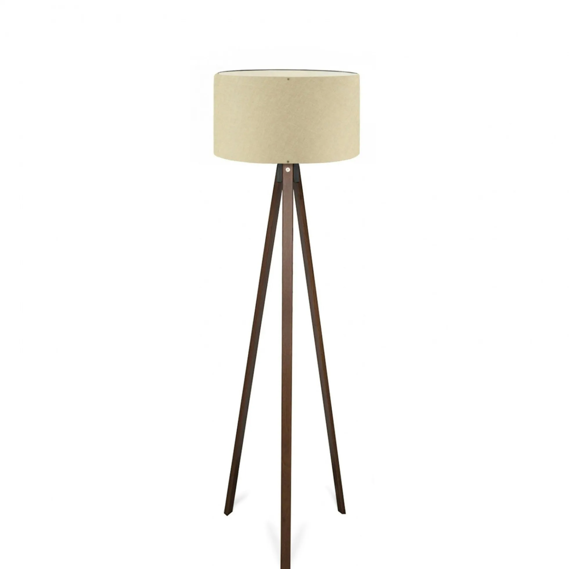 Lampadaire trépied effet bois brun, abat-jour beige KILIS