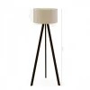 Lampadaire trépied effet bois noir, abat-jour beige chiné KILIS