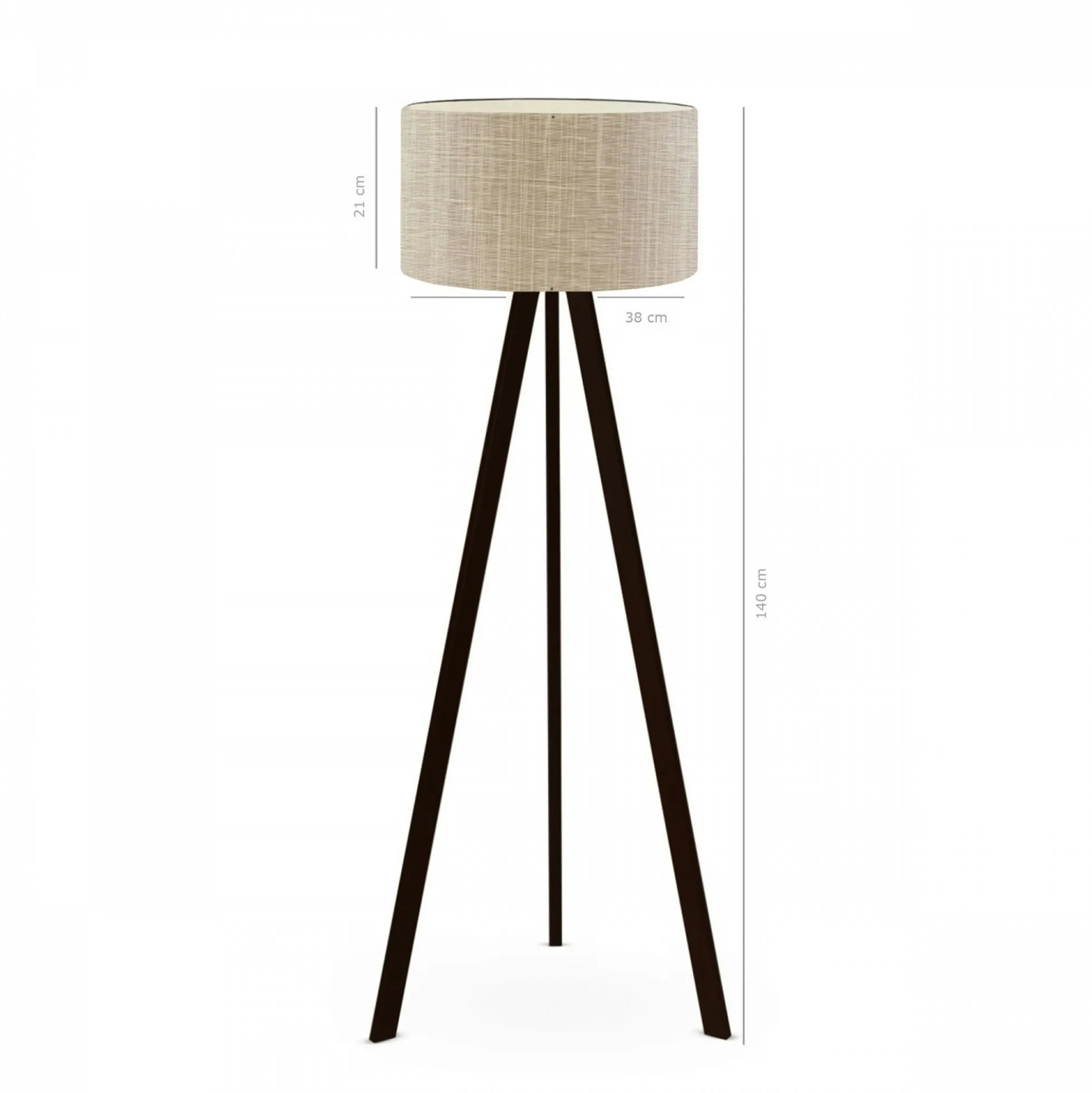 Lampadaire trépied effet bois noir, abat-jour beige chiné KILIS