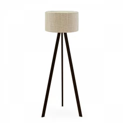 Lampadaire trépied effet bois noir, abat-jour beige chiné KILIS