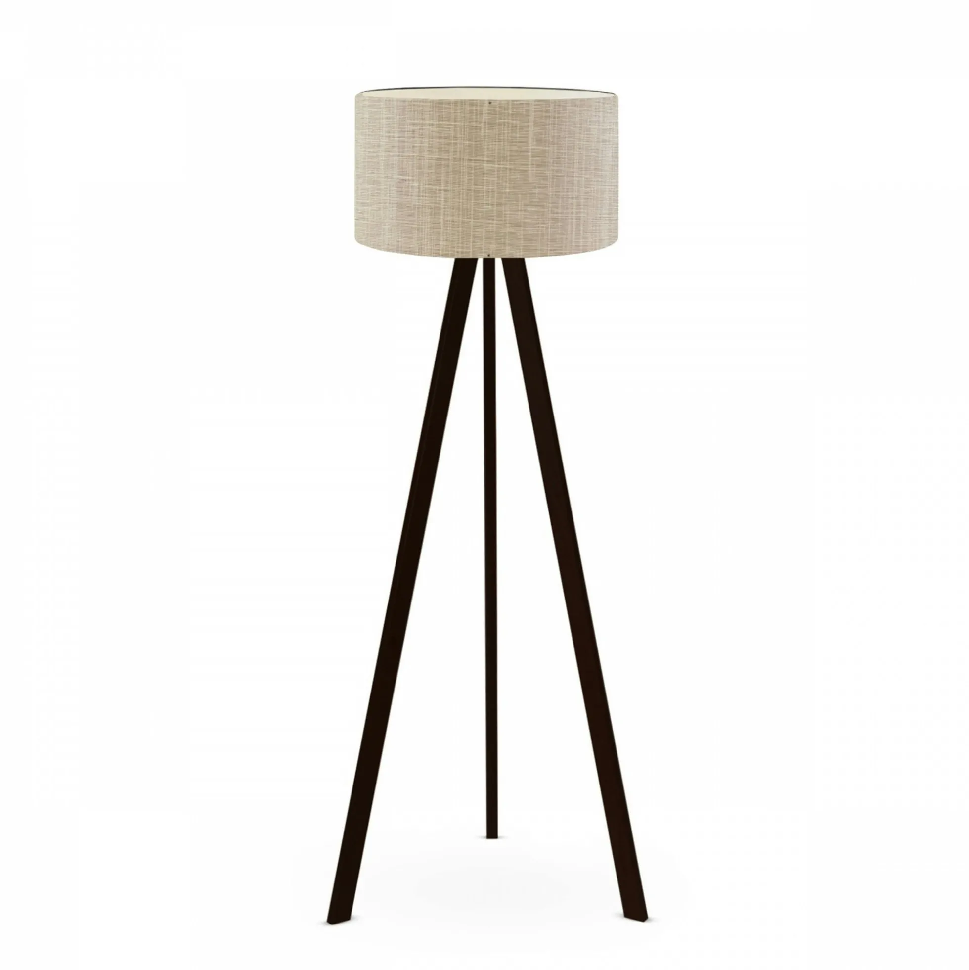 Lampadaire trépied effet bois noir, abat-jour beige chiné KILIS