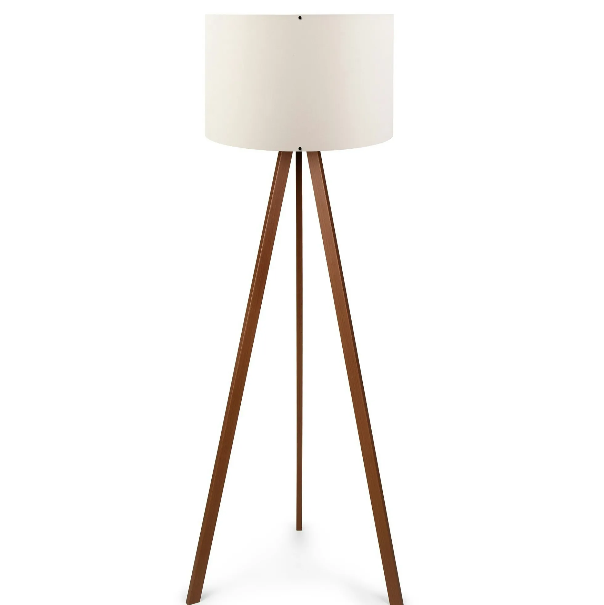Lampadaire trépied effet bois noyer, abat-jour écru KILIS