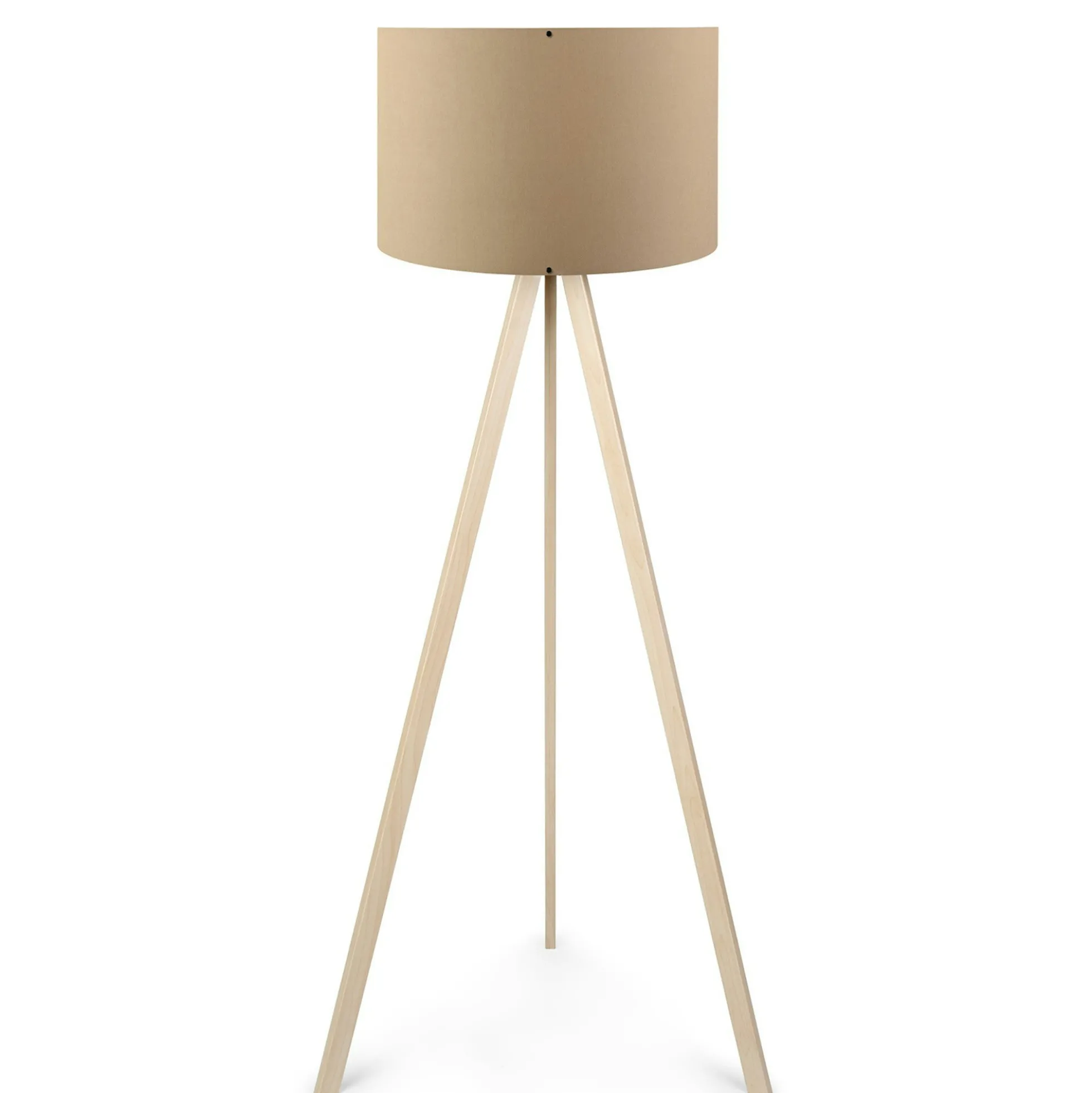 Lampadaire trépied effet bois clair, abat-jour beige KILIS
